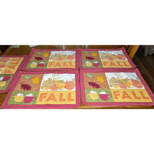 Fall Autumn Placemats Leaves Hot Chocolate Rectangular Cotton 17x13"